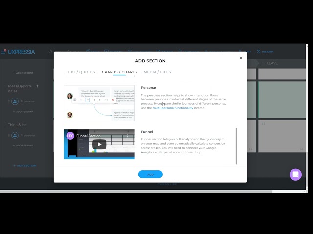 Customer journey map sections in UXPressia