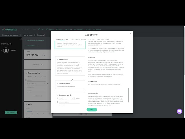 How to add sections to a Persona in UXPressia