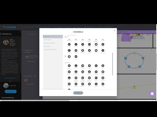 The Process and channels section in UXPressia's CJM tool