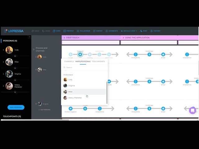 Adding personas and touchpoints to the Process and Channels section