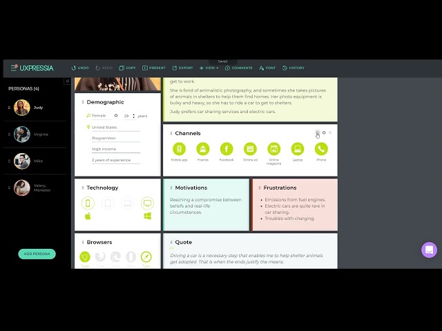 Updated Channels section in the Personas tool