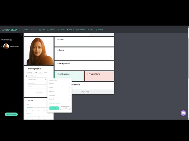 How the demographics section of UXPressia's Personas tool works