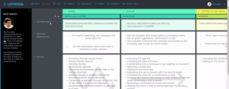 pinning stages in UXPressia