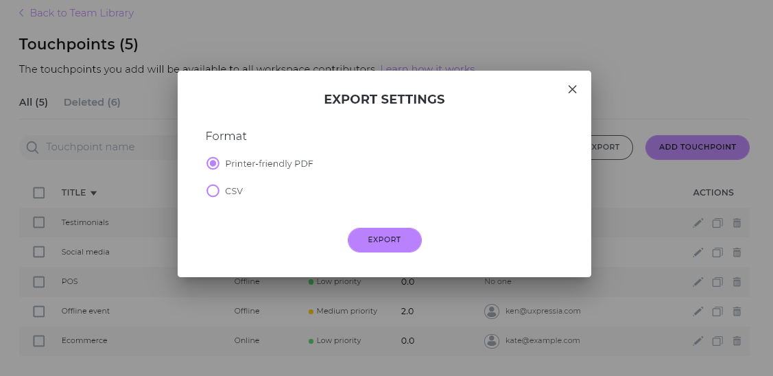 touchpoints library export