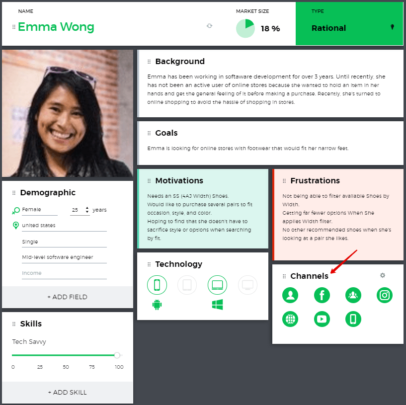 touchpoints and channels in a customer journey map persona