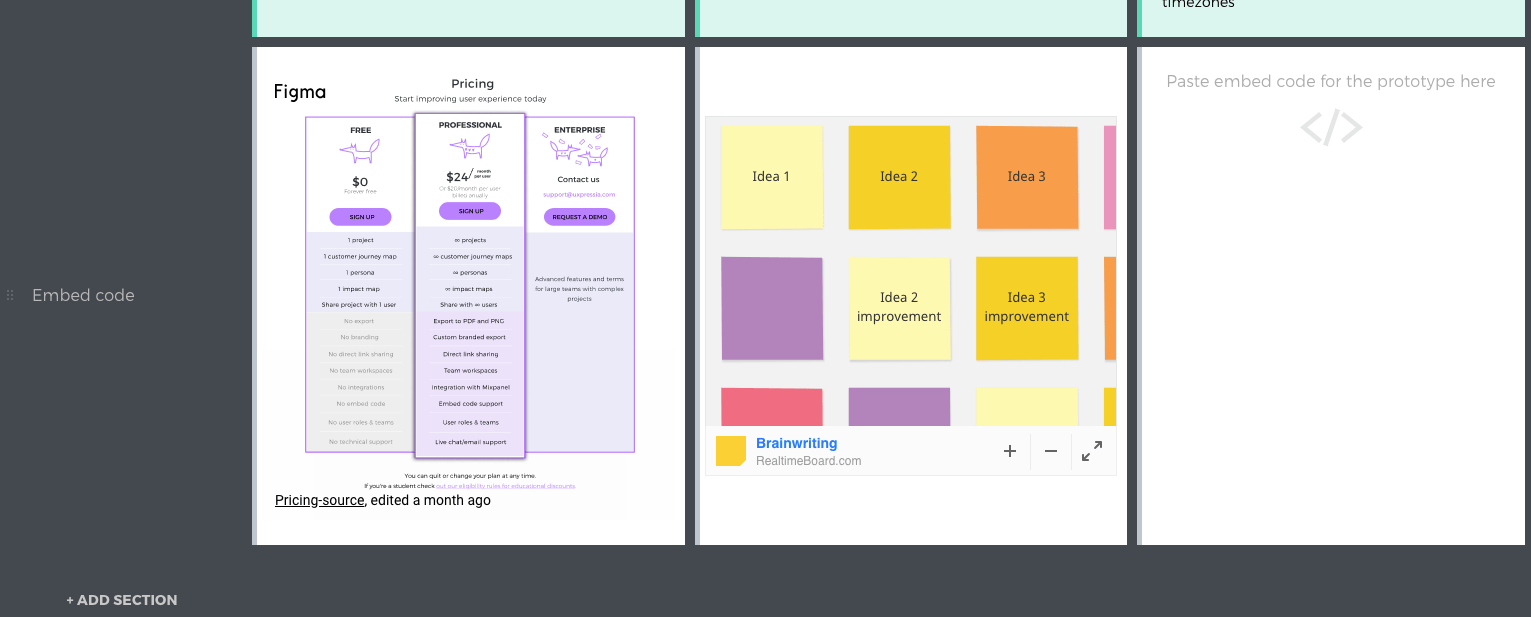 Embed code section in customer journey maps