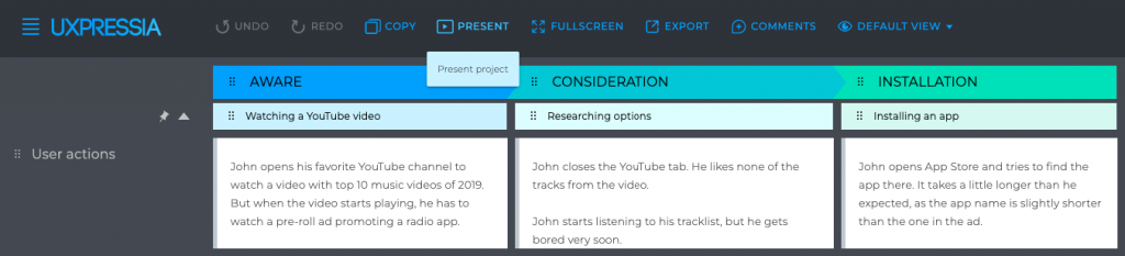 present customer journey maps in UXPressia