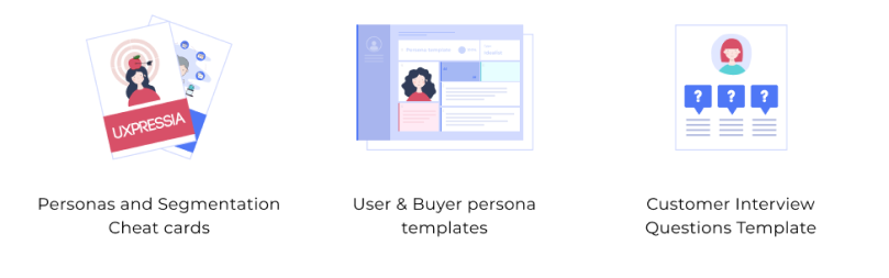 After the course, students will get cheat cards, persona templates, and interview questions templates