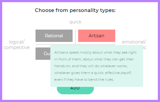 Choosing from personality types in UXPressia Personas Tool