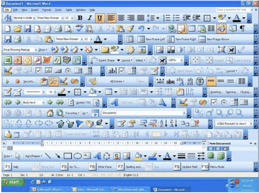 Microsoft Word interface overloaded with too many features.