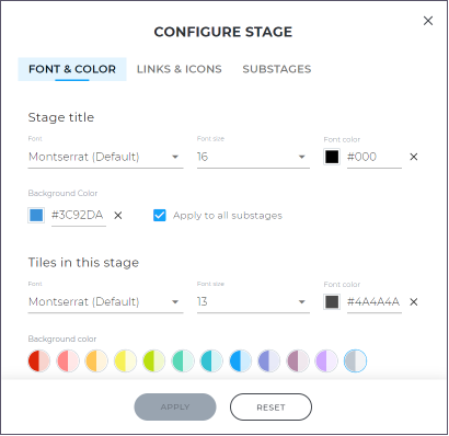 Stage configuration window