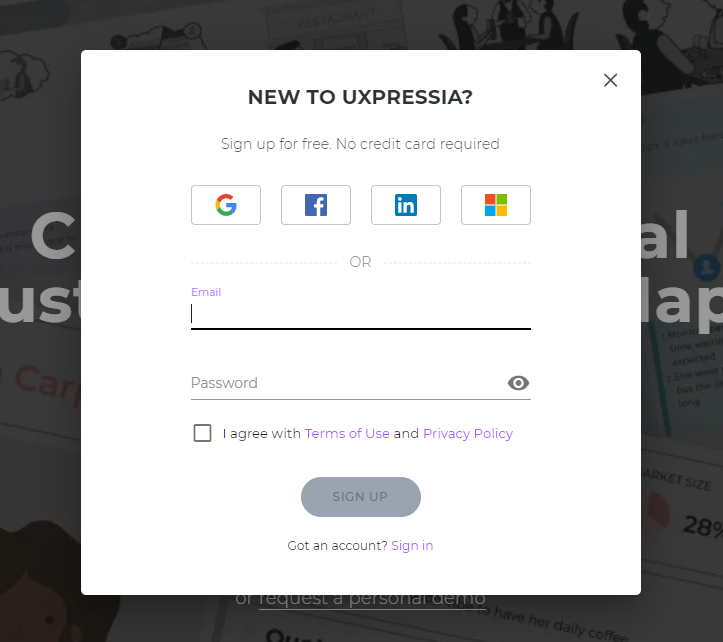 Sign up form UXPressia