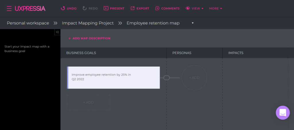 business goal at a UXPressia impact map