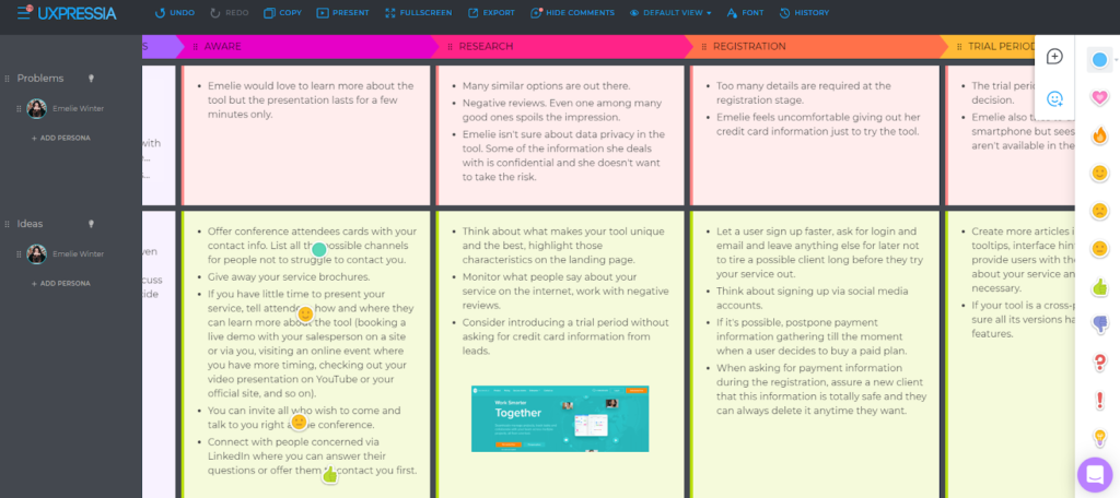 Dot voting feature in UXPressia is one of advantages of synchronous collaboration