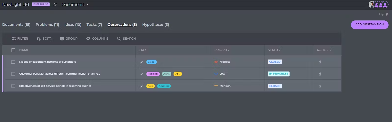 CX chunks on Dashboard