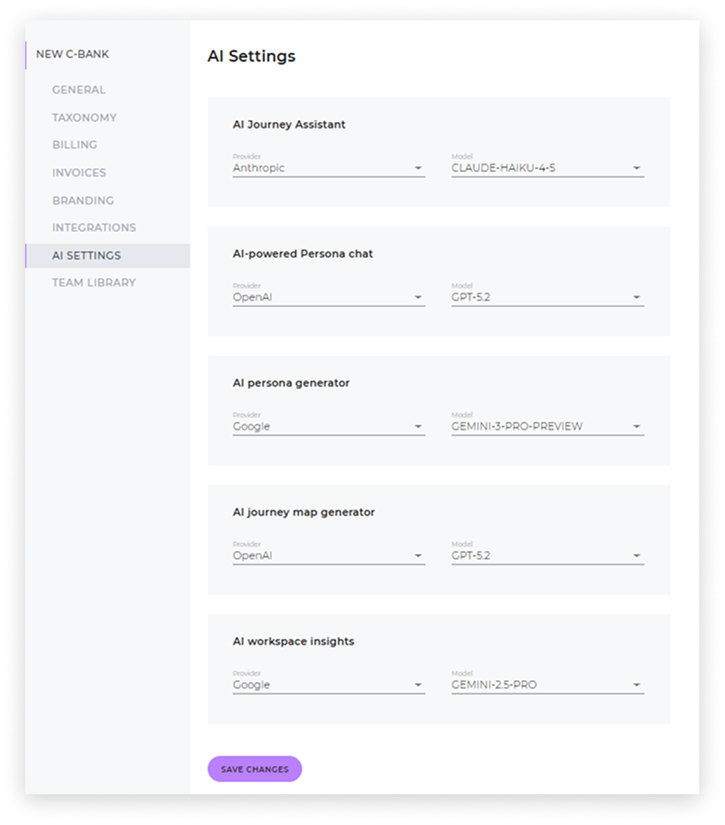 choosing llms for different AI features in uxpressia
