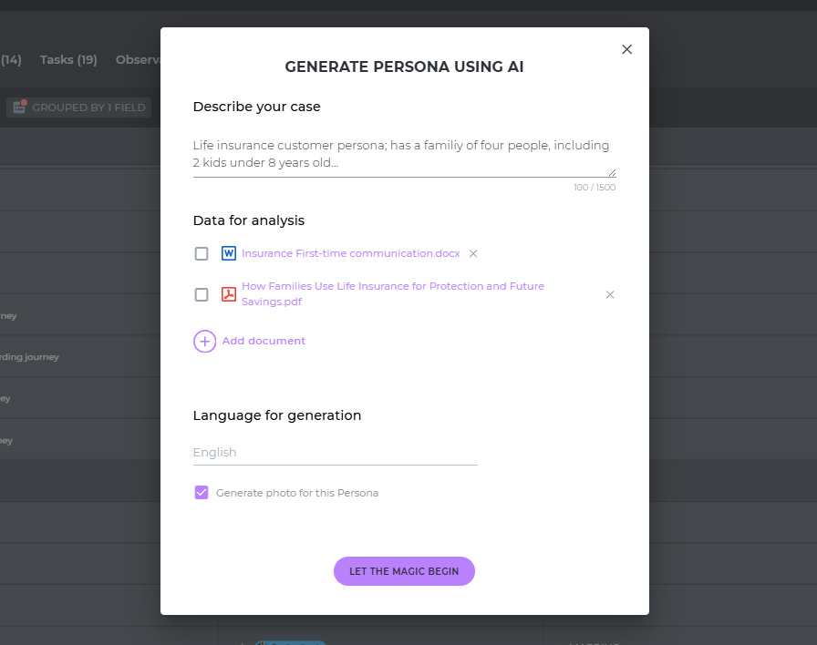 generatating a customer persona profile with AI