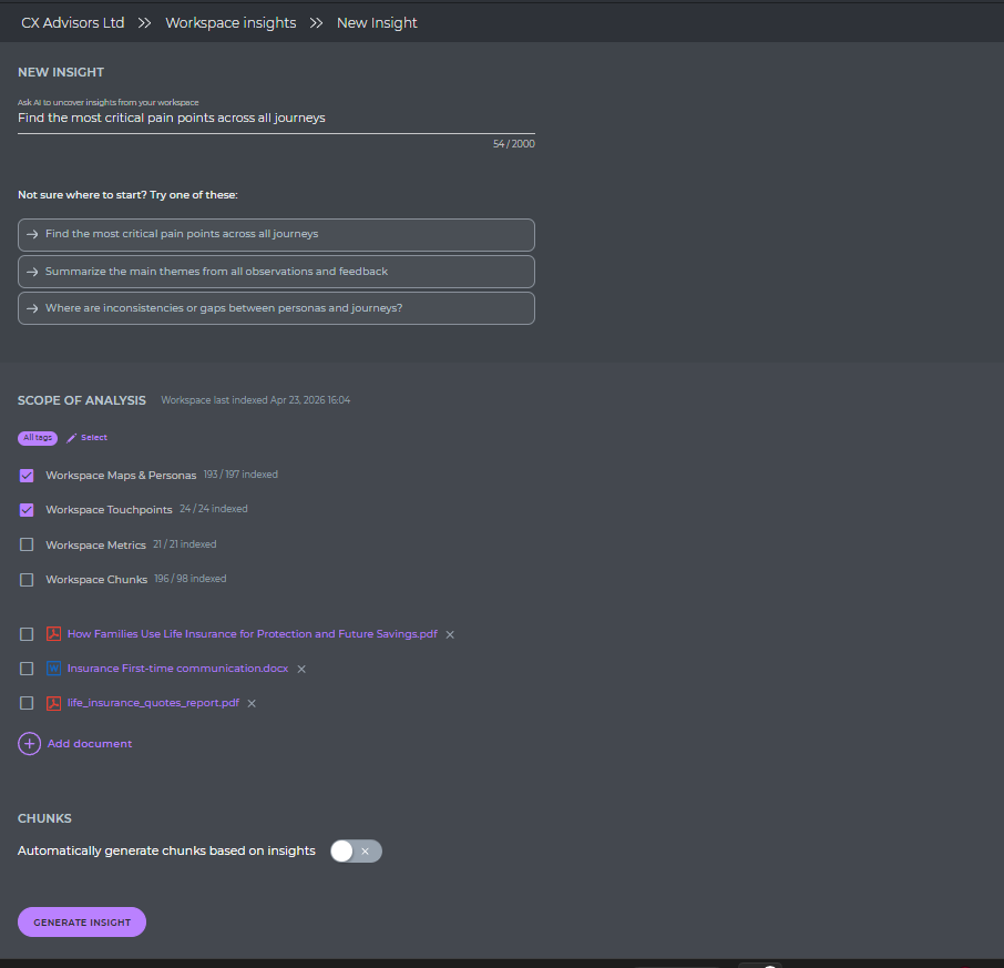 CX insight suraced inside the workspace