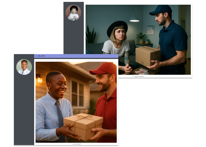 ai-generated storyboards for contrasting experiences