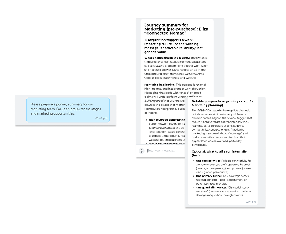 customer journey summary prepared for marketing by Journey Assistant