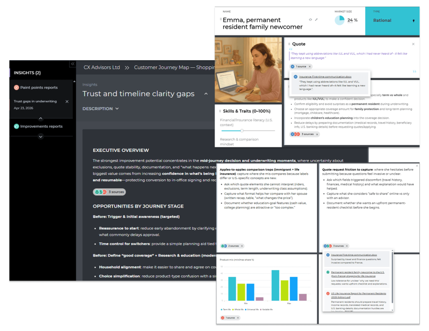Trace AI-generated maps, personas, insights to source documents