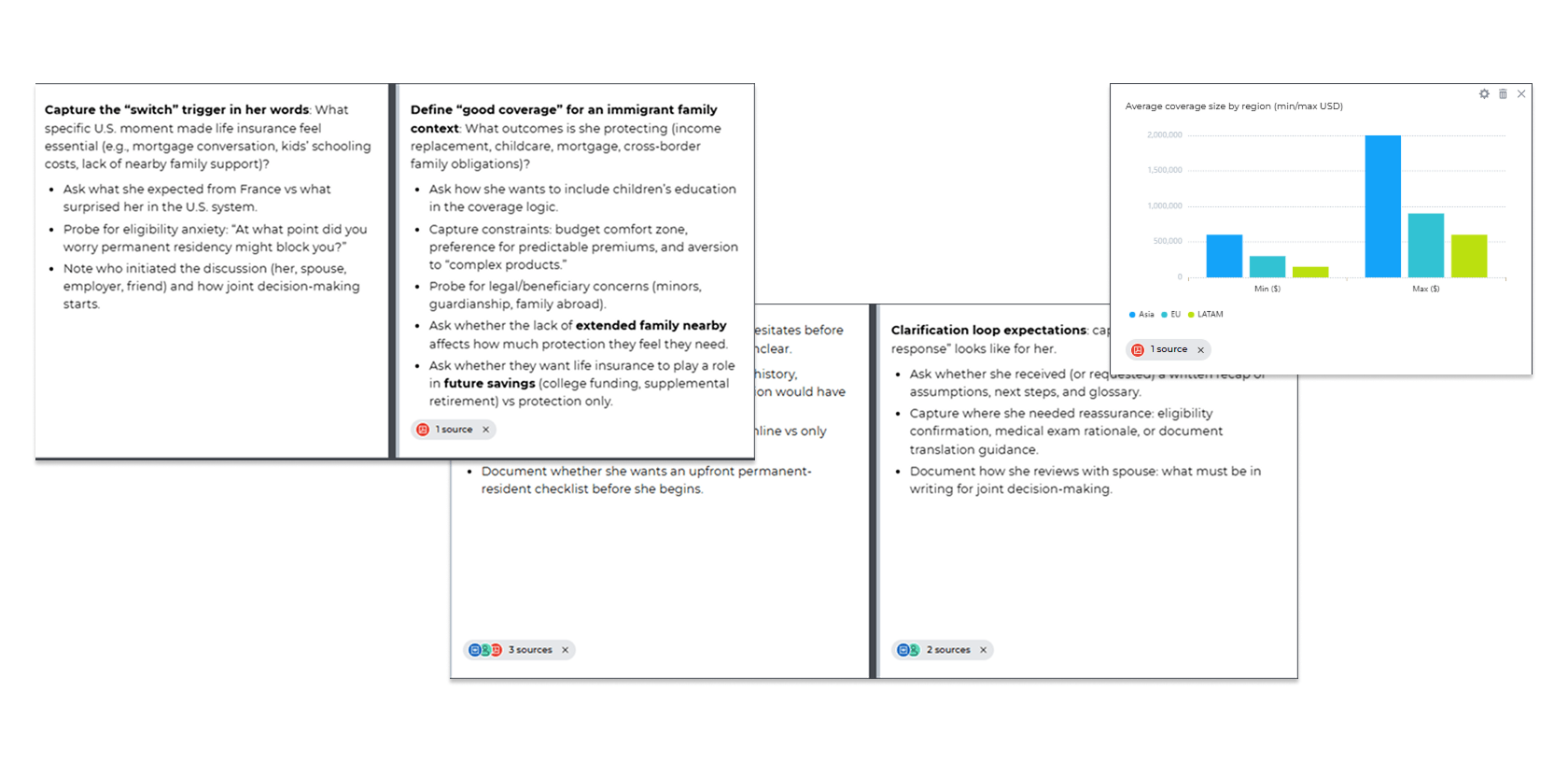 references to specific research documents in AI-generated insights in UXPressia