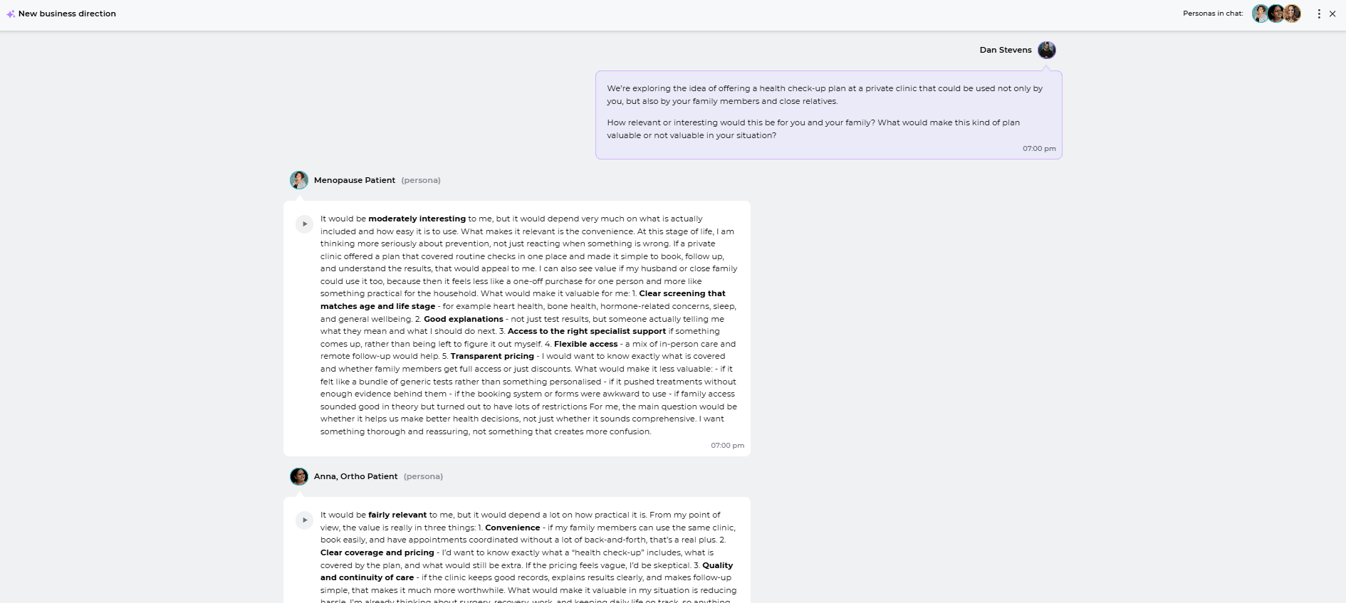 AI group chat with personas where they share their opinion